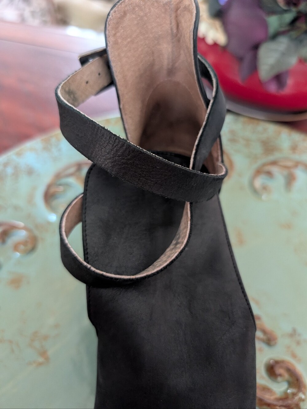 Free People Black Leather Platform Clogs with Wood-Effect Heel Size 39.5 - Picture 11 of 16